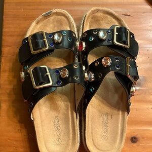 Black Sandals with Gemstone Accents
